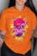 Orange Fashion Street Print Patchwork O Neck T-Shirts