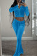 Sky Blue Casual Solid Patchwork Zipper Collar Long Sleeve Two Pieces