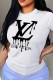 White Fashion Casual Print Patchwork Letter O Neck T-Shirts