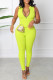 Fluorescent Green Fashion Casual Sportswear Solid Patchwork Zipper Collar Skinny Jumpsuits