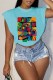 Baby Blue Fashion Casual Print Letter O Neck T-Shirts
