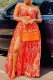 Orange Fashion Sexy Print Hollowed Out Backless Slit Spaghetti Strap Long Dress