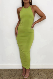 Yellow Fashion Solid Backless Halter Pencil Skirt Dresses