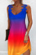Blue Sexy Casual Gradual Change Print Patchwork V Neck Vest Dress