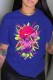 Blue Fashion Street Print Patchwork O Neck T-Shirts
