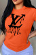 Orange Fashion Casual Print Patchwork Letter O Neck T-Shirts