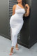 White Fashion Sexy Solid Hollowed Out Patchwork Slit Oblique Collar Sleeveless Dress