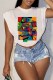 White Fashion Casual Print Letter O Neck T-Shirts