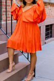 Orange Sexy Casual Solid Backless Off the Shoulder Long Sleeve Dresses