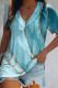Light Blue Fashion Casual Print Patchwork V Neck T-Shirts
