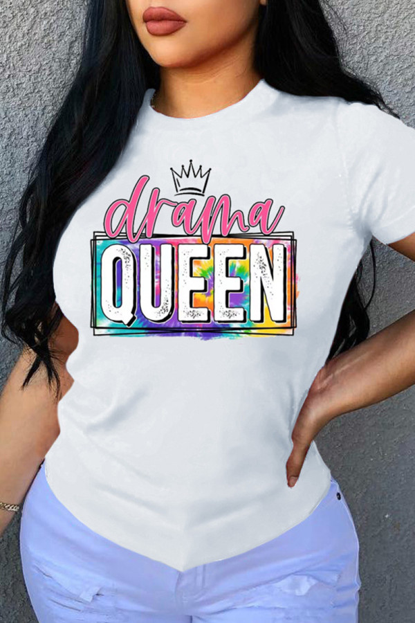 White Fashion Casual Letter Print Basic O Neck T-Shirts