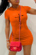 Orange Fashion Casual Print Basic O Neck Short Sleeve Dress