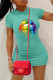 Water Blue Fashion Casual Lips Printed Basic O Neck Short Sleeve Dress