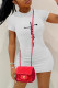 White Fashion Casual Print Basic O Neck Short Sleeve Dress