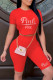 Red Fashion Casual Letter Hot Drilling Patchwork O Neck Short Sleeve Two Pieces