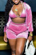 Pink Casual Solid Patchwork Zipper Hooded Collar Long Sleeve Three Pieces