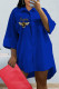Blue Fashion Casual Print Patchwork Turndown Collar Shirt Dress