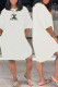 White Fashion Casual Print Letter O Neck A Line Dresses
