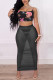 Black Sexy Print Patchwork Spaghetti Strap Sleeveless Two Pieces