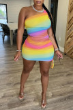 Colour Fashion Sexy Print Backless Fold Oblique Collar Sleeveless Two Pieces