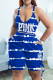 Blue Fashion Casual Letter Print Backless Spaghetti Strap Sleeveless Two Pieces