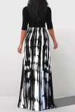 Pink Casual Print Bandage Patchwork V Neck Straight Dresses