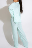 Cyan Fashion Sexy Casual Solid Patchwork Long Sleeve Three-piece Set