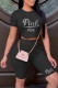 Black Fashion Casual Letter Hot Drilling Patchwork O Neck Short Sleeve Two Pieces