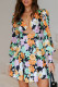 Multicolor Sexy Print Hollowed Out Patchwork V Neck A Line Dresses