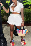 Green Fashion Sexy Casual Solid Patchwork Short Sleeve Three-piece Set