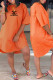 Orange Fashion Casual Print Letter O Neck A Line Dresses