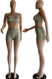Orange Sexy Plaid Print Patchwork Oblique Collar Two Pieces