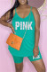 Green Fashion Casual Letter Print Backless V Neck Sleeveless Two Pieces