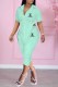 Light Green Fashion Casual Print Letter Turndown Collar Short Sleeve Two Pieces