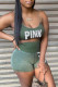 Green Sexy Casual Letter Print Backless Spaghetti Strap Sleeveless Two Pieces