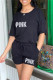 Black Fashion Casual Letter Print Patchwork O Neck Short Sleeve Two Pieces