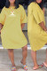 Yellow Fashion Casual Print Letter O Neck A Line Dresses