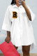 White Fashion Casual Letter Print Patchwork Turndown Collar Shirt Dress Dresses