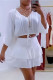 White Fashion Casual Solid Patchwork V Neck Three Quarter Two Pieces