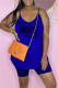 Blue Fashion Casual Letter Print Basic Spaghetti Strap Sleeveless Two Pieces