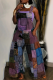 Purple Casual Print Patchwork Square Collar Loose Jumpsuits