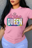 Pink Fashion Casual Letter Print Basic O Neck T-Shirts