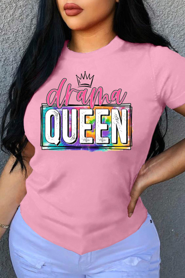 Pink Fashion Casual Letter Print Basic O Neck T-Shirts