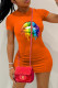 Orange Fashion Casual Lips Printed Basic O Neck Short Sleeve Dress