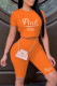 Orange Fashion Casual Letter Hot Drilling Patchwork O Neck Short Sleeve Two Pieces