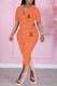 Orange Fashion Casual Print Letter Turndown Collar Short Sleeve Two Pieces