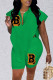 Green Fashion Casual Letter Print Asymmetrical Turndown Collar Sleeveless Two Pieces