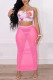 Pink Sexy Print Patchwork Spaghetti Strap Sleeveless Two Pieces