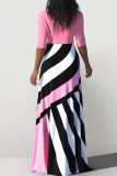 Pink Casual Print Bandage Patchwork V Neck Straight Dresses