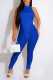Blue Sexy Solid Patchwork O Neck Skinny Jumpsuits
